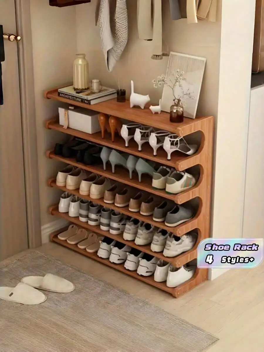 1-piece 5-6-tier space-saving bamboo freestanding multifunctional ultra-easy-to-assemble natural shoe rack storage shelf, suitable for entryway, wardrobe, hallway, bedroom, home decor, desktop storage shoe rack unit