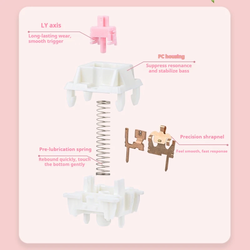 EPOMAKER Roseveil Switch 30 Pieces Silent 5-Pin 32gf Pre-lubed Linear Switches with LY Stem Compatible with MX Structure Keycaps