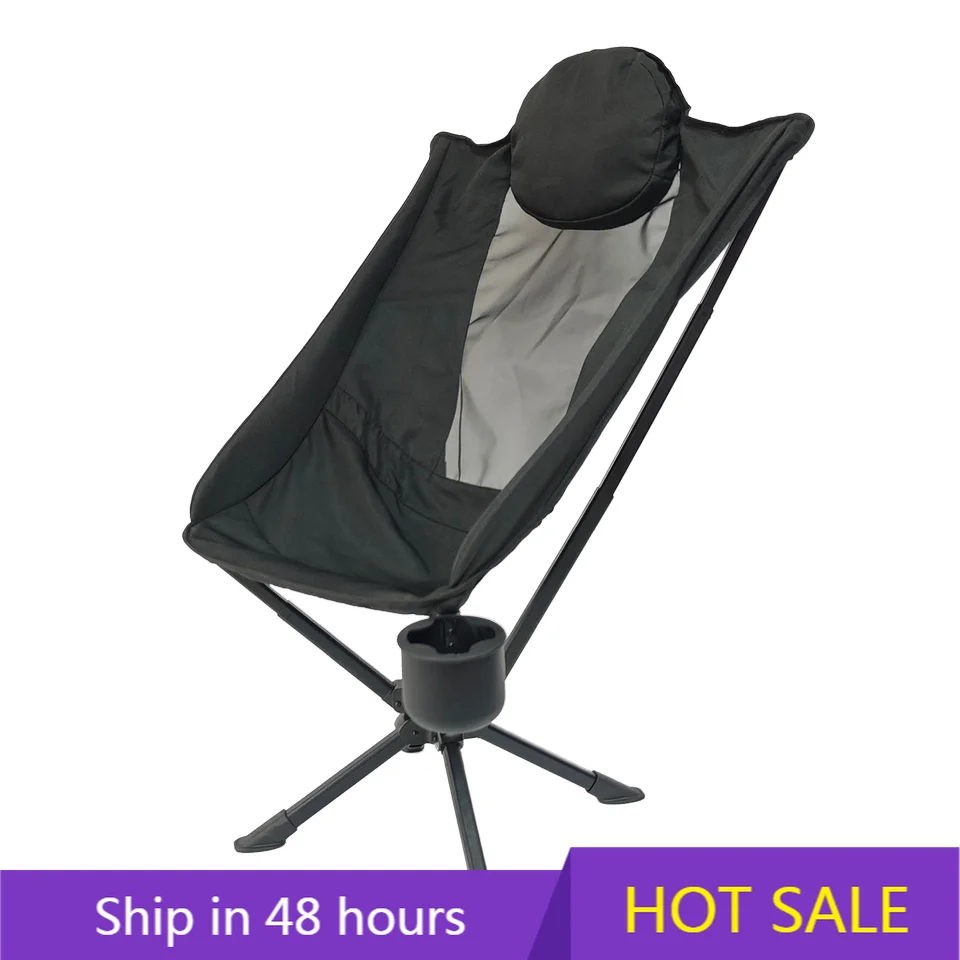 YTYIN Cadeira dobrável giratória com encosto alto para acampamento ao ar livre, liga de alumínio, design moderno com suporte para copos de silicone e travesseiro para praia