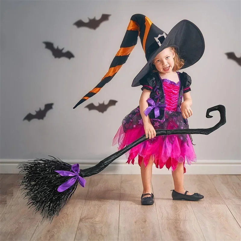 Witch with Ribbon Witch Broom Magic Broom Halloween Decoration Party Favor Photo Booth Accessory