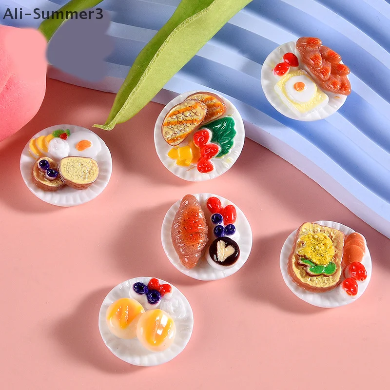 6pcs/Set Doll House Scene Ornaments DIY Miniature Landscape Fairy Garden Decors Accessories Dollhouse Mini Dim Sum Platter