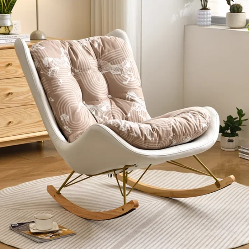 Solid Wooden Soft Chair Luxury Rocking Reclining Reading Leisure Chair Comfy Balcony Sedie Da Soggiorno Nordic Furniture