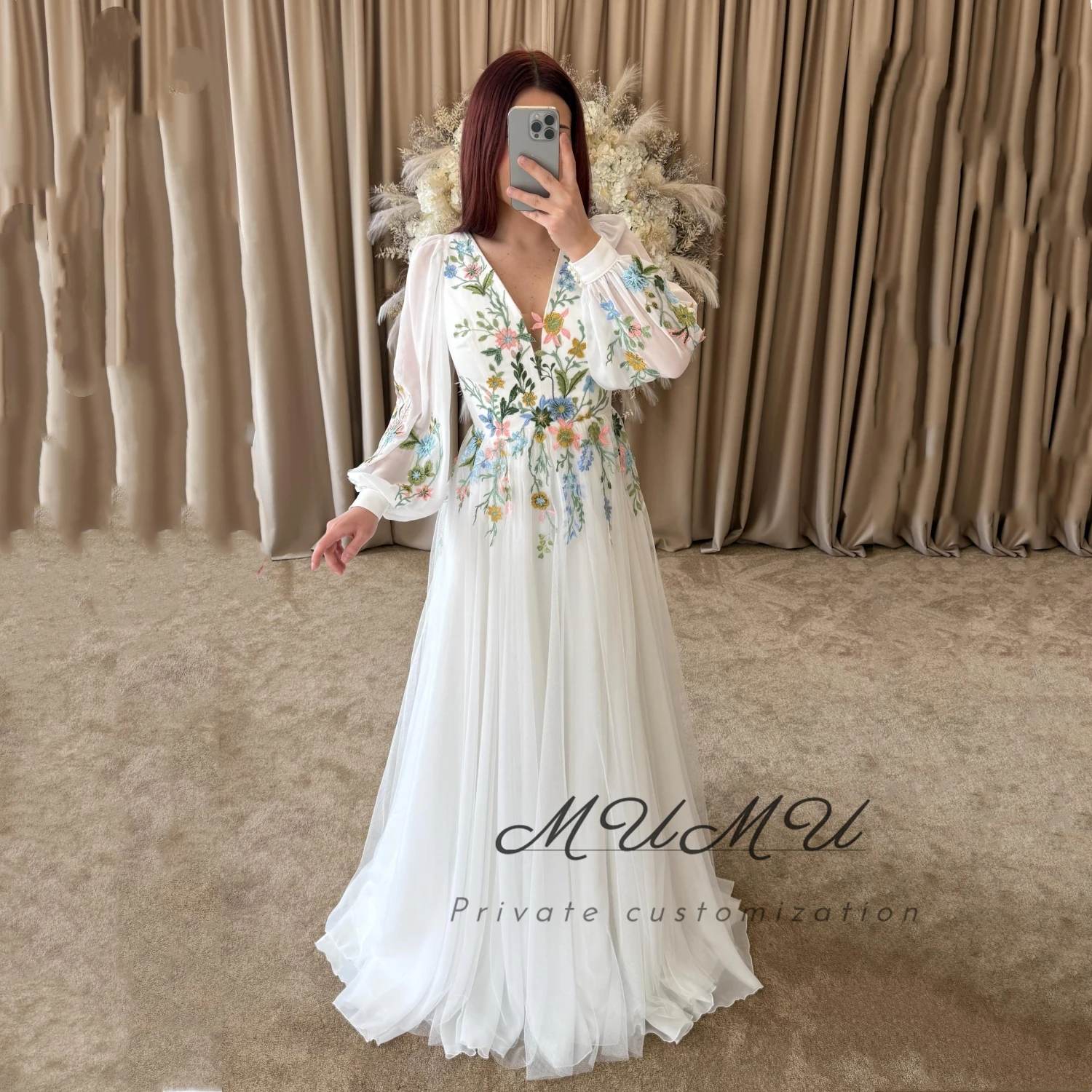 

MuMu Customized Women's Evening Dress Платье Вечернее Wedding party Dresses فساتين سهرة Elegant prom Dresses long sleeves Dress