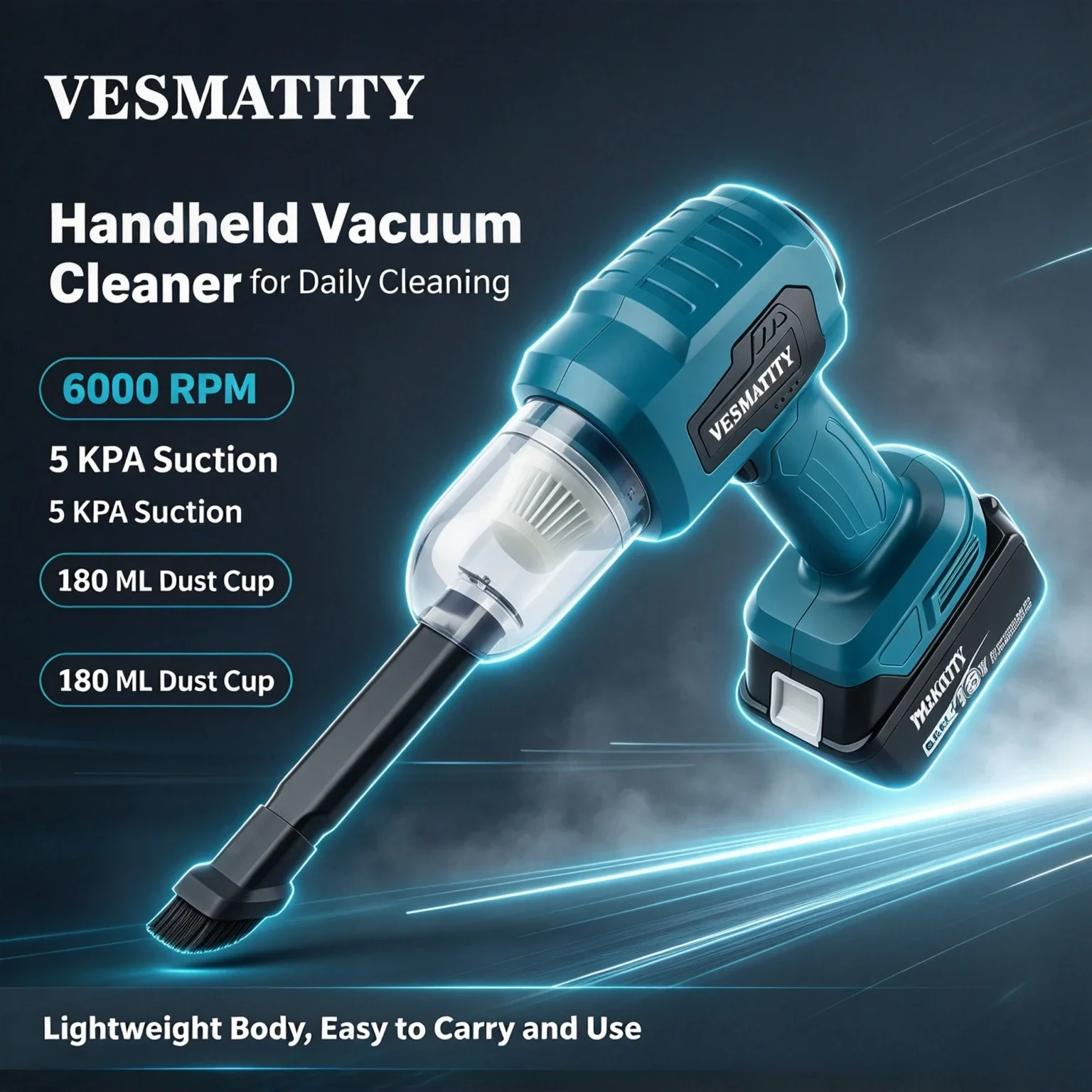 Vesmatity Handheld High Power 21V Cordless Vacuum Cleaner 10000Pa Wet Dry Suction Car Home Office Pet Hair Tool 21V Battery Plus