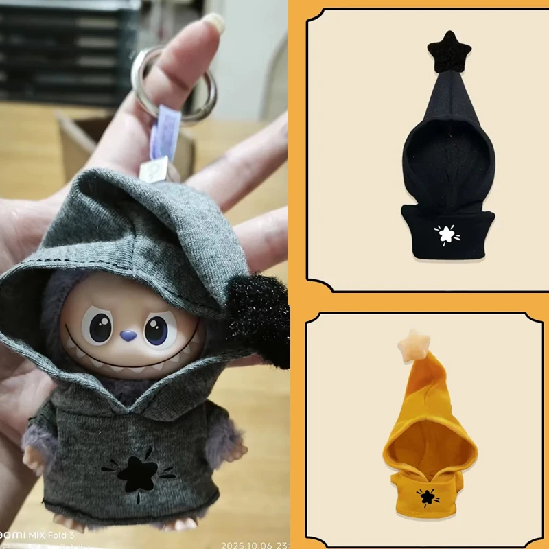 

Оригинальная кукольная одежда для Labubu, одежда 4.0 поколения, секретный код в сердце, 10 см, мини-кукольная одежда, костюм с капюшоном «Звездный человек»