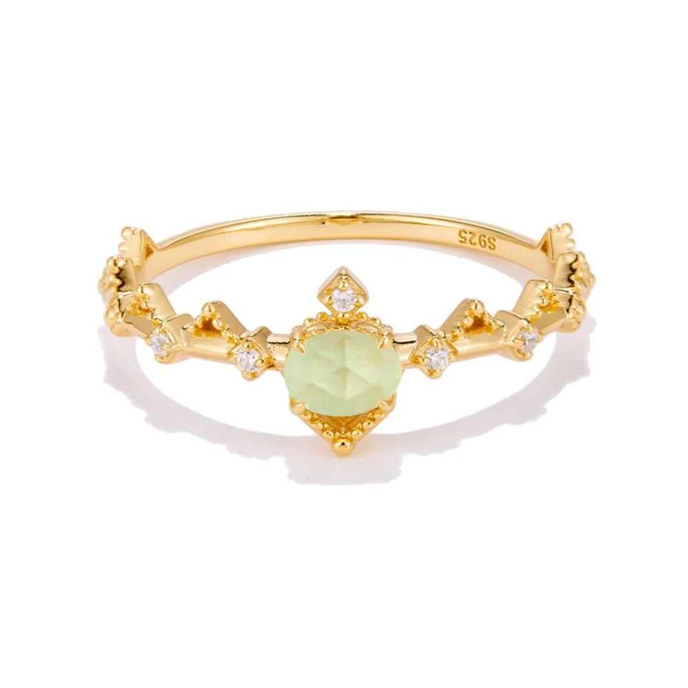 MOBUY خاتم الأحجار الكريمة الطبيعي Prehnite للنساء نمط المحكمة تاج أنيق فاخر 925 فضة الذهب Vermeil غرامة مجوهرات #2