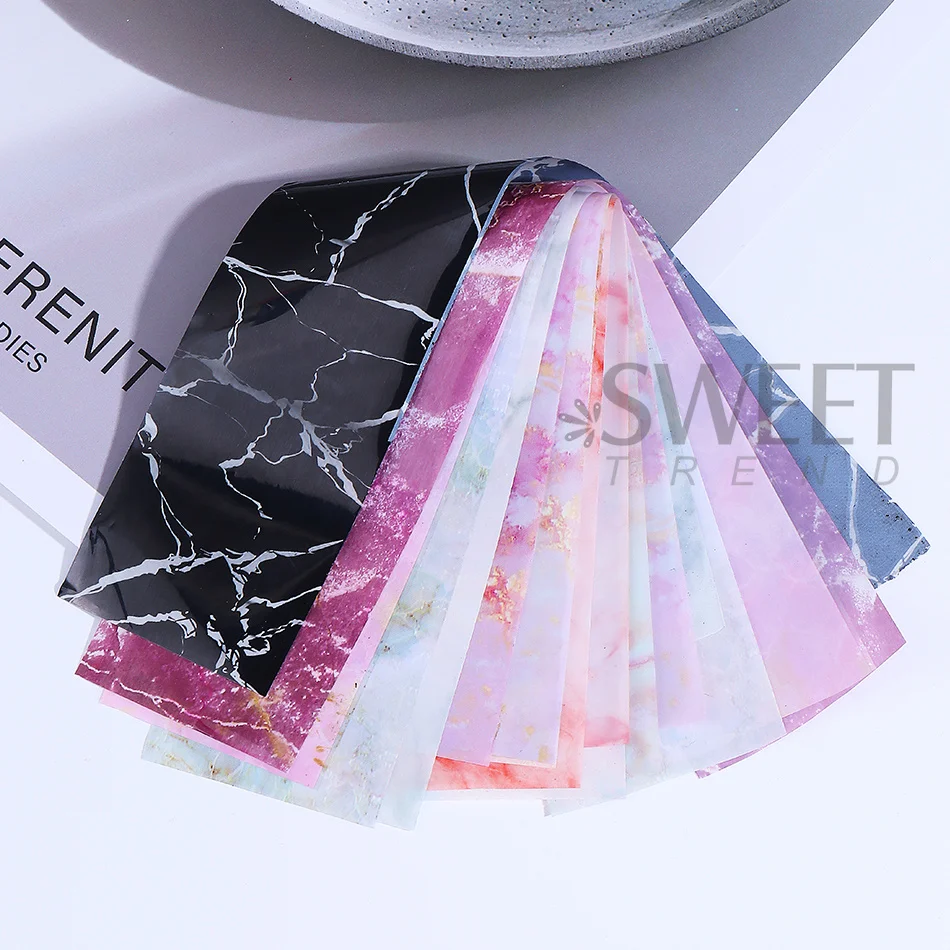 10 Stück/Packung Gemischte Nagelkunst-Folien Transferaufkleber Retro-Marmormuster Sternenhimmel Nagelschieber DIY Maniküre-Dekorationszubehör – Detail 9