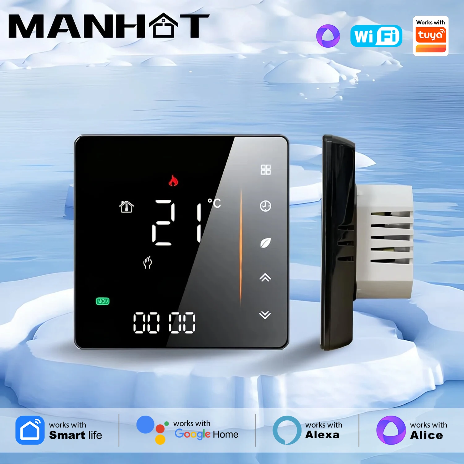 Termostato Inteligente WiFi Manhot para Aquecimento de Piso Elétrico e Caldeira a Gás, Controlador Remoto de Temperatura, Compatível com Tuya e Google