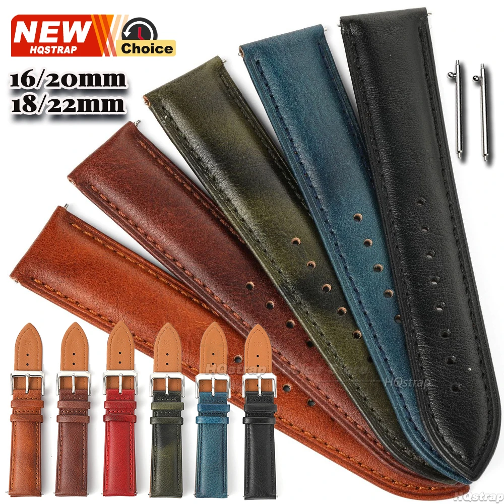 New Vintage Strap Vegetable-tanned Leather Watch Band 16mm 18mm 20mm 22mm Belt Women Men Watchband Quick Release Watch Accessory