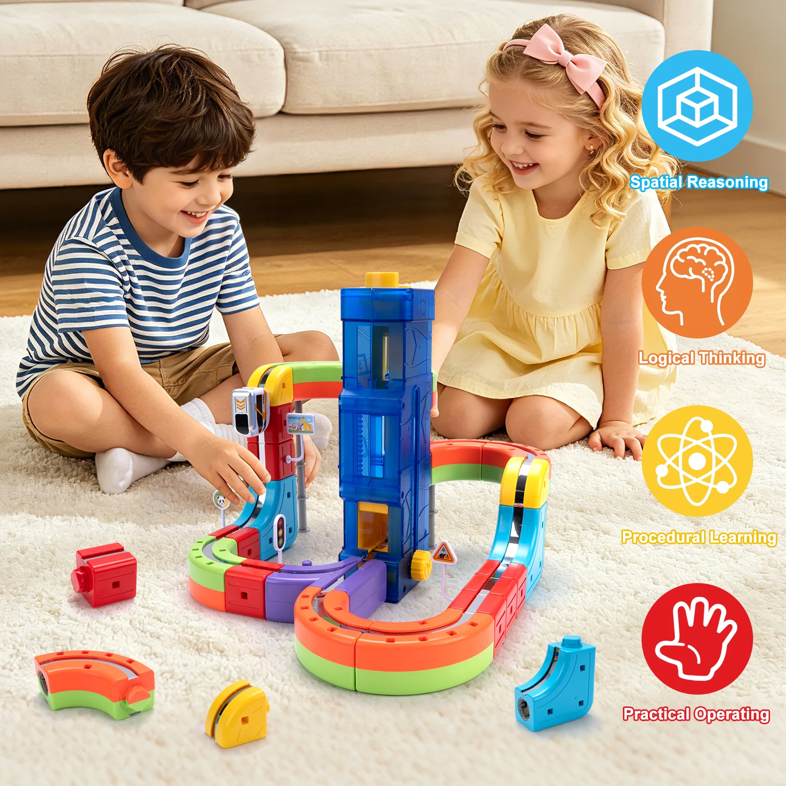 Kids Anti-Gravity Magnetic Attraction Track Train with Car Lift Electric Train Building Toy Changeable Magnetic Magic Rail Cars