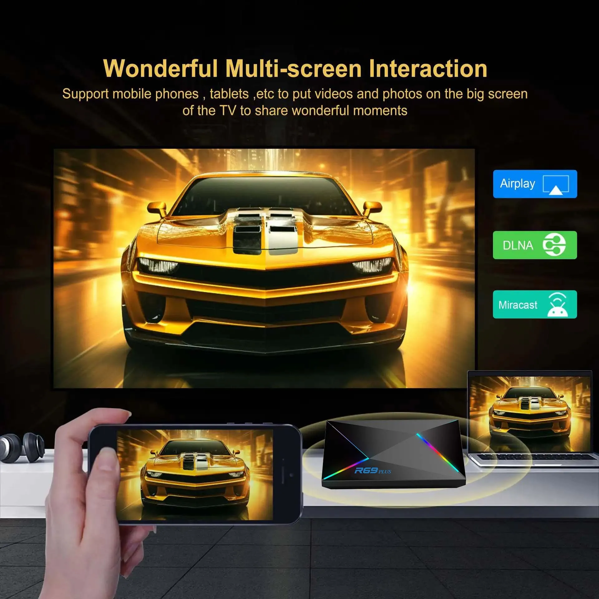 Decodificador inteligente Android 14 Allwinner H728 Octa Core Wifi6 1000M Lan 2.4G y 5G Wifi TV Stick Reproductor multimedia multilingüe R69 Plus