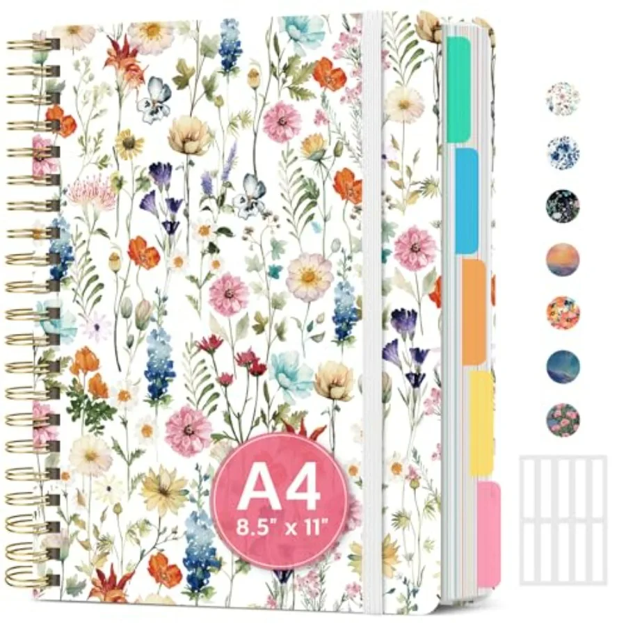 

Large Spiral Lined Notebooks for Work with Removable Dividers and Tabs, 8.5"x11" Pretty Hardcover 5 Subject Notebook Journal fo