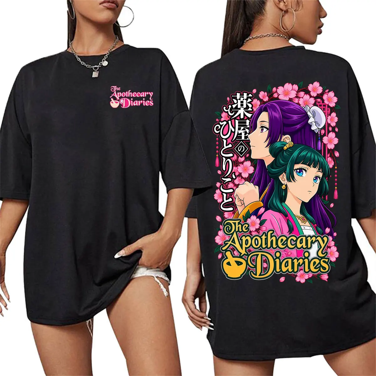 Anime The Apothecary Diaries Jinshi and Maomao T-shirt Men Women Fashion Vintage Cartoon T Shirts 100% Cotton Oversized T-shirts
