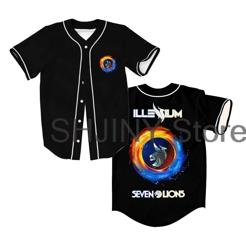 Illenium Seven Lions Rave Baseball Jersey For Edm Festival Short Sleeve Button-up Shirts Women Men Streetwear Tops