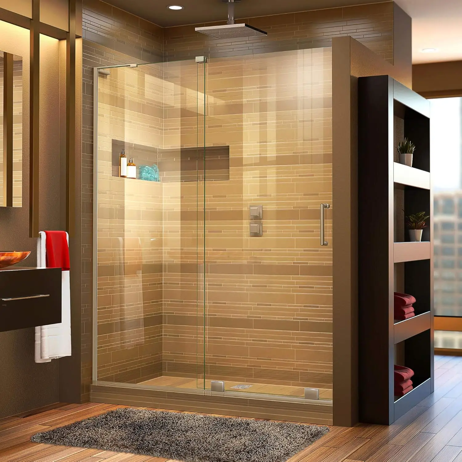 Mirage-X 55 - 59 Inch W X 71 Inch H Frameless Sliding Shower Door in Brushed Nickel Left Wall Installation