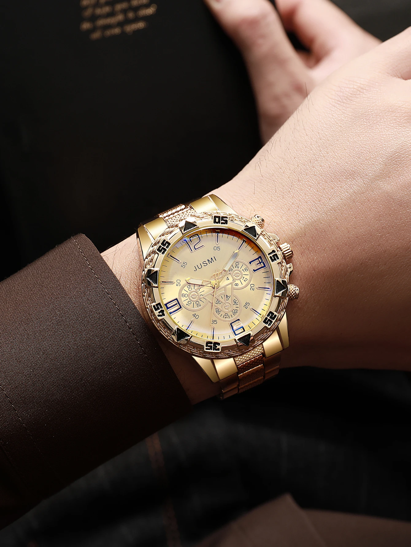 

Роскошные мужские наручные часы-хронограф с золотым покрытием, браслет из нержавеющей стали, светящийся циферблат, кварцевые часы для делового и спортивного стиля, идеальный подарок для джентльменов