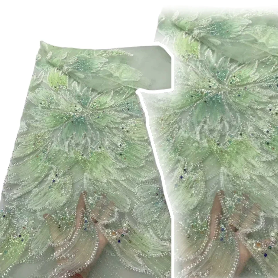 

African Groom Tulle Lace Fabric High Quality Sequins Beading Embroidery Decoration Nigeria French Wedding Party Dresses AH1146