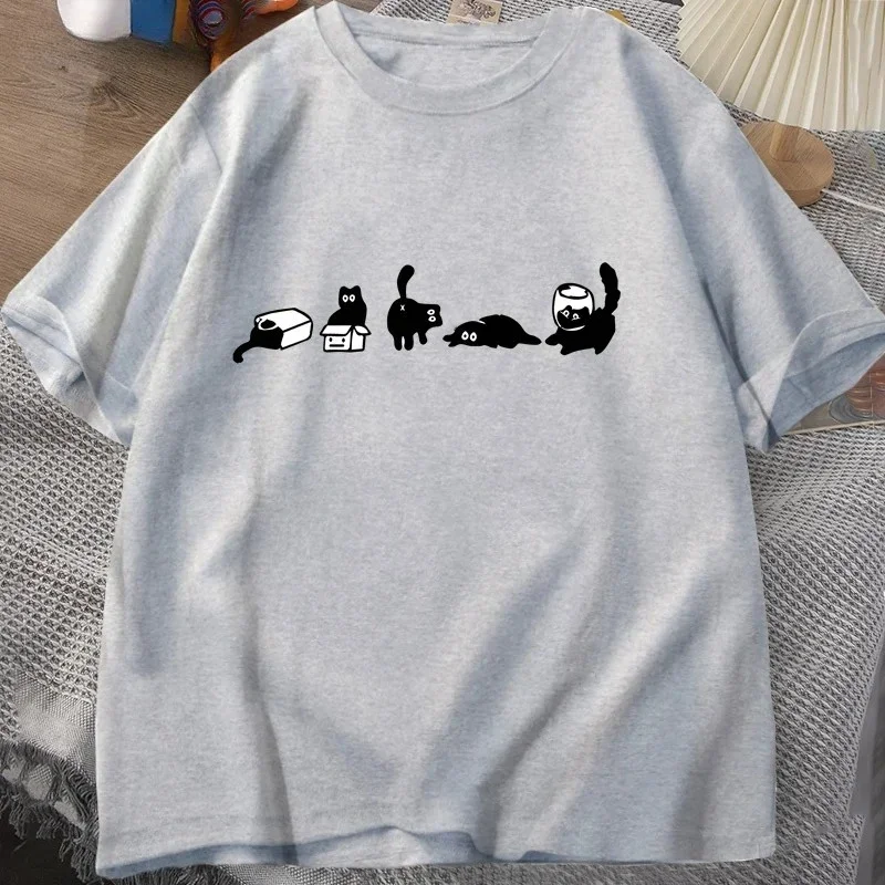 다섯 가지 기분의 고양이 티셔츠, 고양이 엄마 티셔츠, 재미있는 반팔 고양이 애호가 티셔츠, 여성 캐주얼 O넥 여름 탑, 그래픽 티셔츠, Y2K