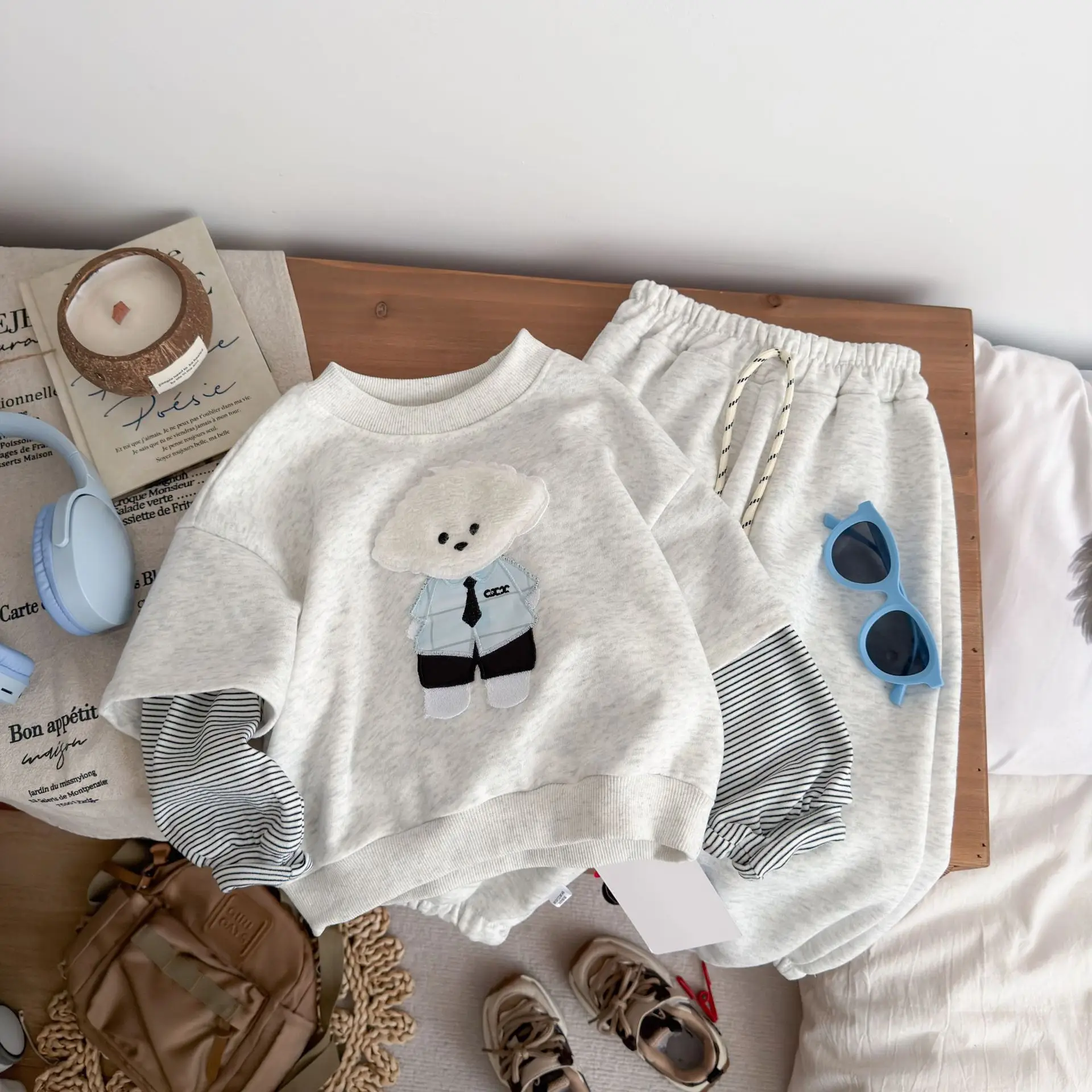RAISE Autumn 1-12Yrs Kids Boys 2PCS Clothes Set Dog Printed Children Boys Fake Two Piece Tops+pants Outfits Teens Boy Tracksuits