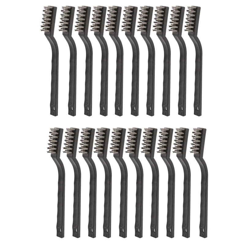 20 Pieces Mini Handle Stainless Steel Wire Bristles Brush Set For Cleaning Welding Slag, Stain And Rust (Silvery)