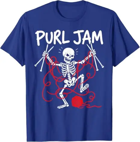 Purl Jam Knitting Skeleton Yarn Crafting Lover Lustiges T-Shirt, Y2k Gothic Graphic Saying Tee, personalisiertes Halloween-Kostüm-Geschenk – Detail 15