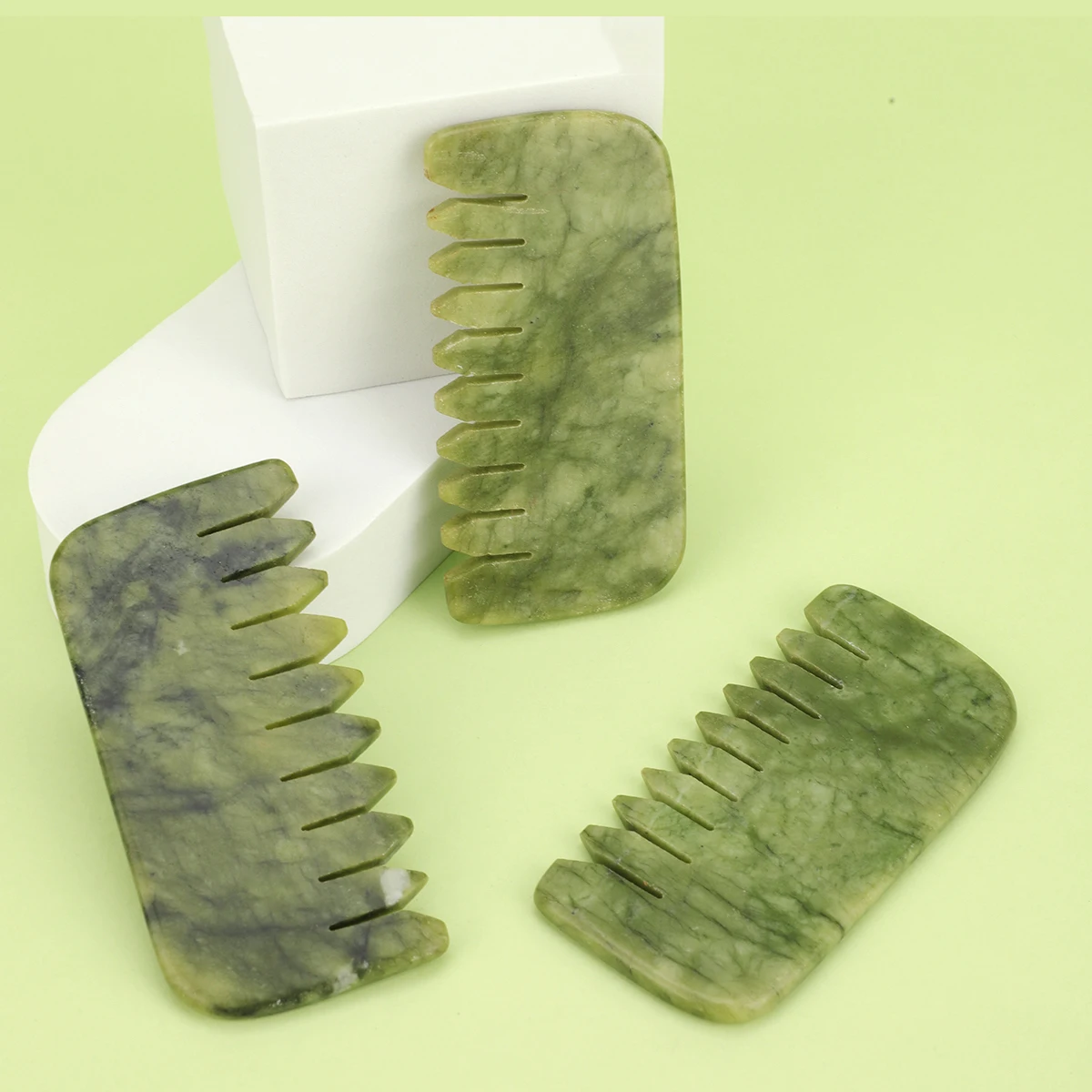 1pc Natural Jade Massage Comb Head Meridian Scalp Comb Face Eye Shoulder Neck Scraping Body Relax Anti-static Wide Tooth Comb