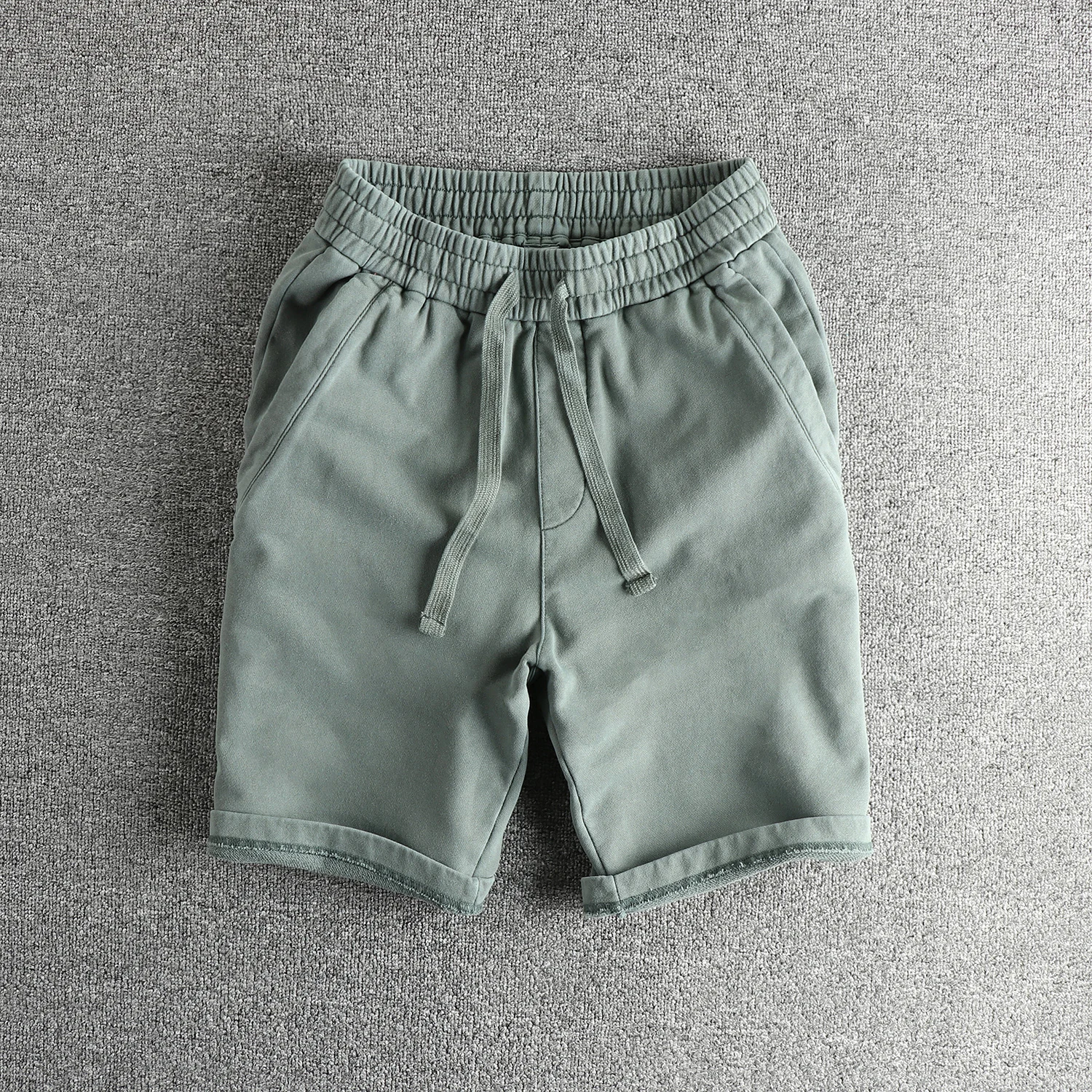 

Новые летние американские ретро тяжелые шорты из махровой ткани, мужские модные свободные эластичные шорты с завязками на талии, спортивные повседневные брюки с 5 точками