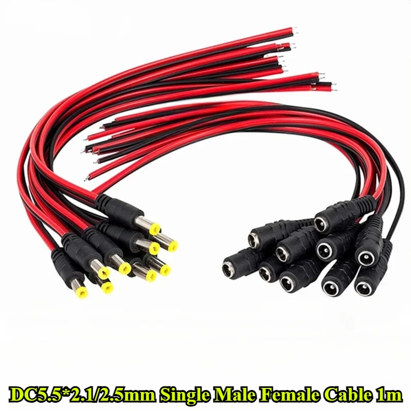 5/10Pcs DC5.5*2.1/2.5mm Single Male Female Power Plug Cable Jack For CCTV Camera Connector Tail Extension Wire Cable Length 1M