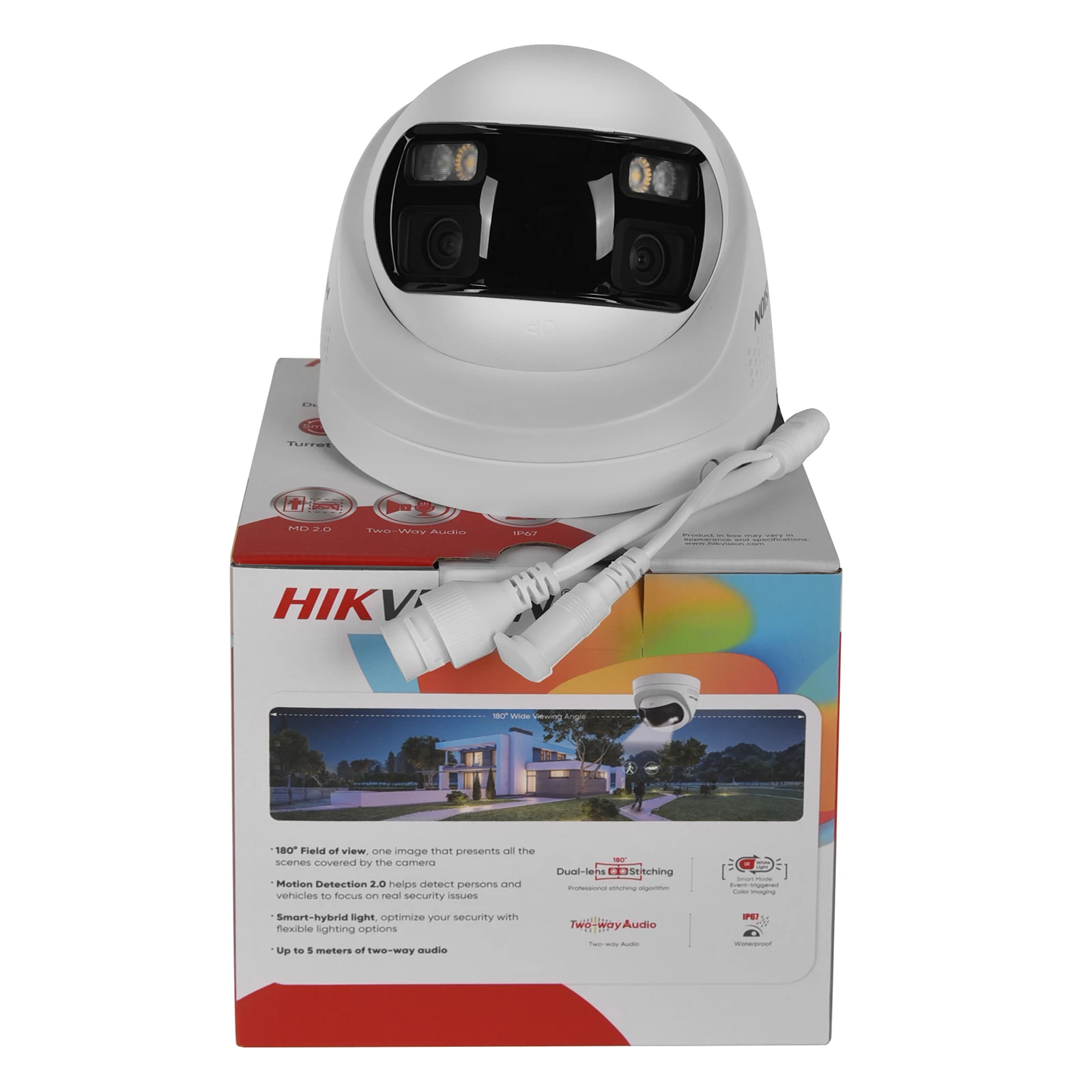 هيكفيجن DS-2CD1383G2P-LIUF/SL 8MP 4K عدسة مزدوجة مخيط 180 °   كاميرا IP شبكية POE ذات زاوية واسعة وإضاءة هجينة ذكية وصوت MD 2.0