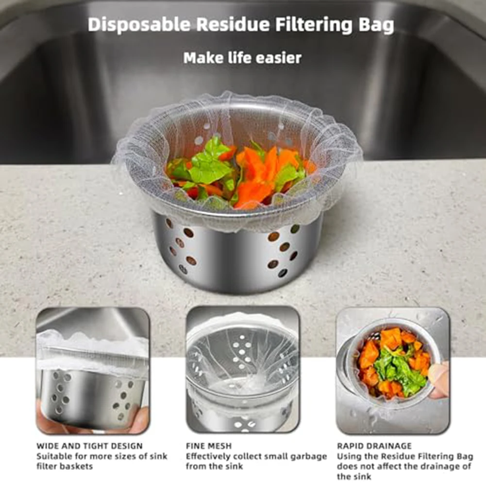 100pcs Drain Strainer Bags For Kitchen Sink Drain Openings Bathroom Washbasins Bathtubs Floor Drains And Sewer Drain Points