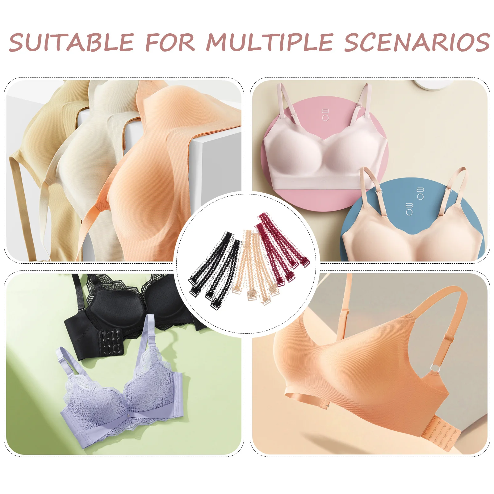 3 pares de correas invisibles para sujetador, extensiones de repuesto antideslizantes para hombros de encaje ajustables para vestidos, Tops con adorno de encaje decorativo