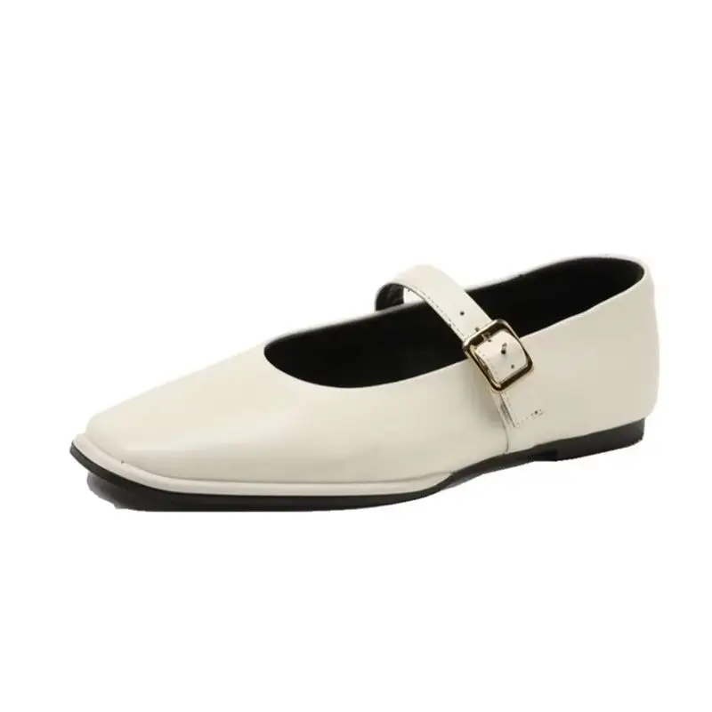 Damen Mary Jane Flats mit Quadratischer Zehenpartie aus Echtleder für Casual, Büro und Alltag