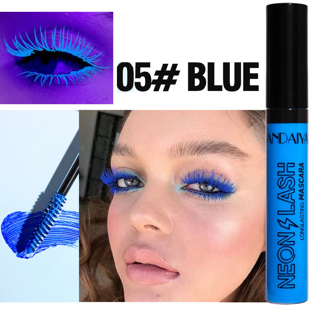 UV-Licht Neon Bunte Wimperntusche Halloween Kosmetisches Pigment Glänzendes Augen-Make-up Leuchtende Wimperntusche Schnell trocknendes Licht in dunkler Fluoreszenz
