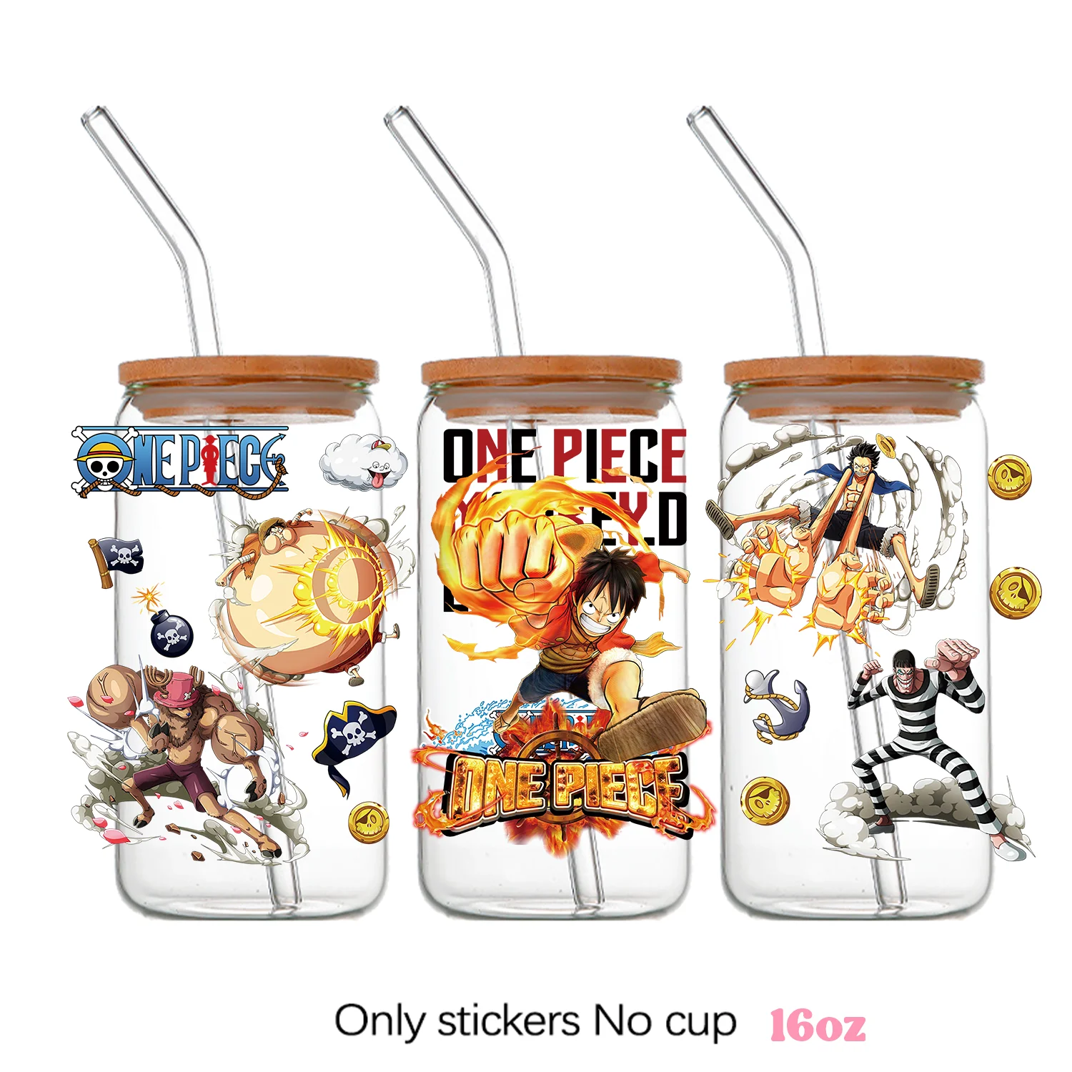 12pcs/set ONE PIECE UV DIY Decoration Decals Luffy Zoro  3D Transfers Uvdtf Tumbler Seal Stickers 16oz Uv Dtf Cup Wraps Stickers view 6