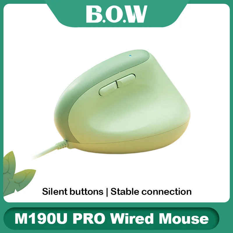 BOW M190U Pro Ergonomic Wired Mouse USB Corded Mice 1600DPI Silent Click Comfortable For PC Laptop Desktop Office Work