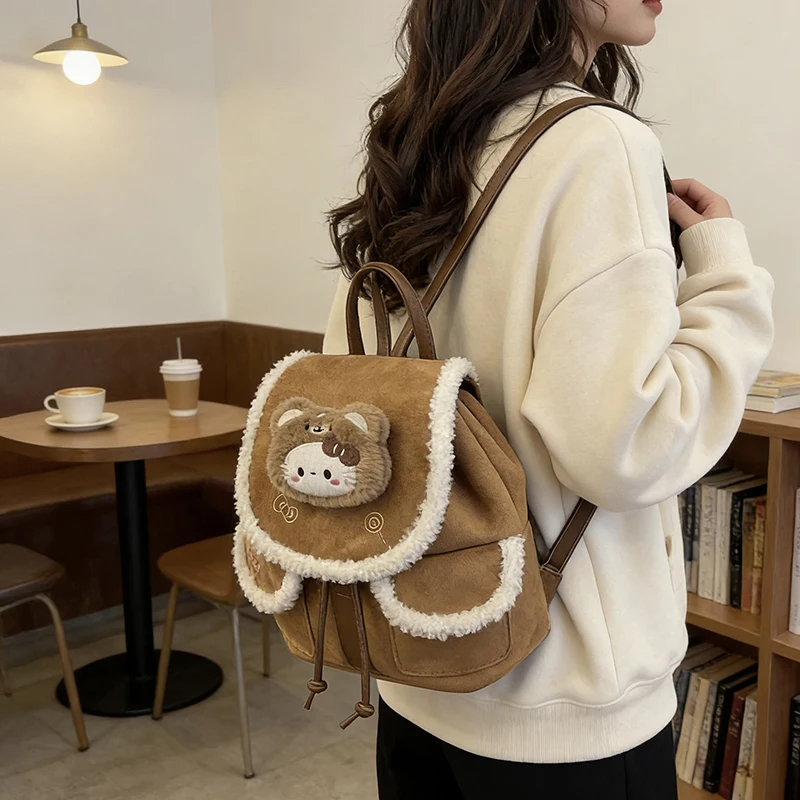 

Модный рюкзак для девочек с кошачьим принтом, повседневная сумка через плечо в британском стиле с мультяшным рисунком, милая молодежная сумка с сетчатым дизайном для женщин