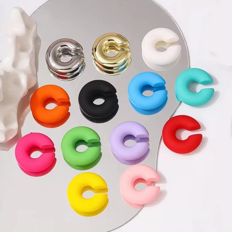 1 Pair Simple Round Circle Clip Earrings For Women C Shape Acrylic Red Blue Black Pink No Pierced Cartilage Lightweight Ear Cuff