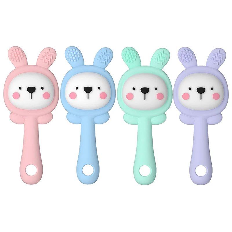 1 conjunto de sino de mão para recém-nascidos, pode morder água, martelo de areia fervido, adereços de treinamento para educação precoce, sino de bebê, brinquedo de coelho