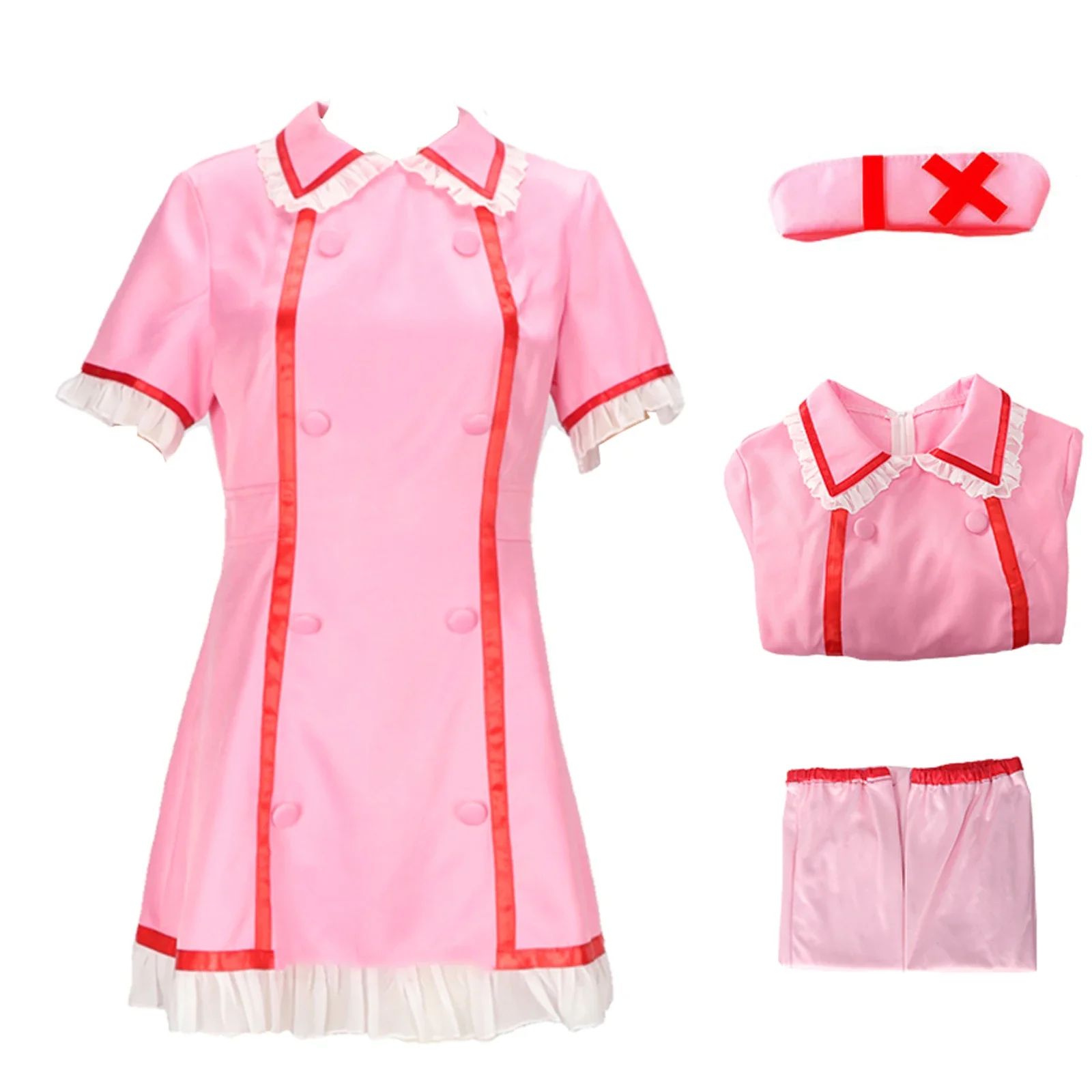 2025 Costume de Cosplay d'infermiera, robe rose pour femmes, tenue d'halloween con chapeau d'infirmiera