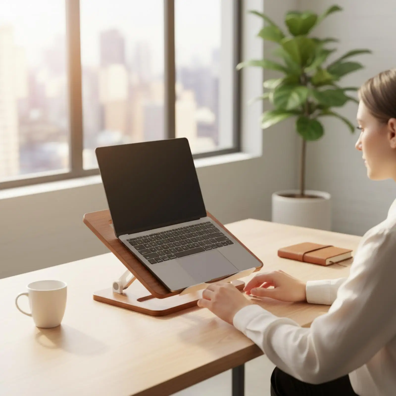 Laptop Stand Desktop Laptop Stand with Wooden Board Computer Holder Compact