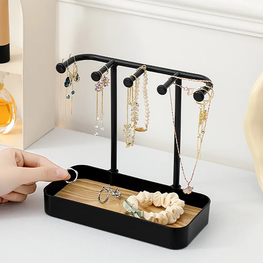 Expositor de Joyería de Plástico Multifuncional, Ahorra Espacio, con Bandeja de Madera Blanca, para Uso en Escritorio