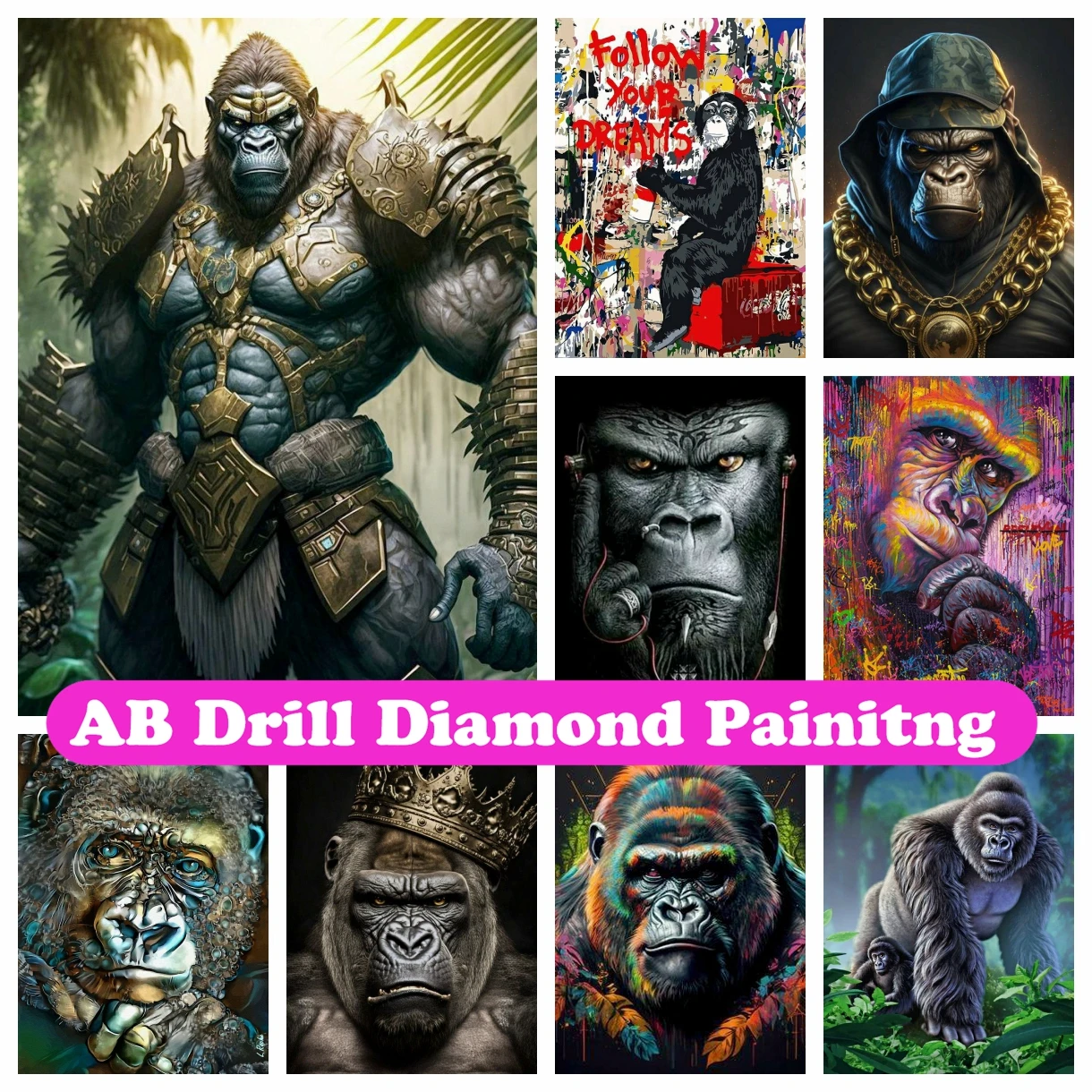 Monkey Gorilla Ape 5D DIY AB Diamond Painting Mosaic Embroidery Animal Full Square Round Cross Stitch Picture Home Decor Gift