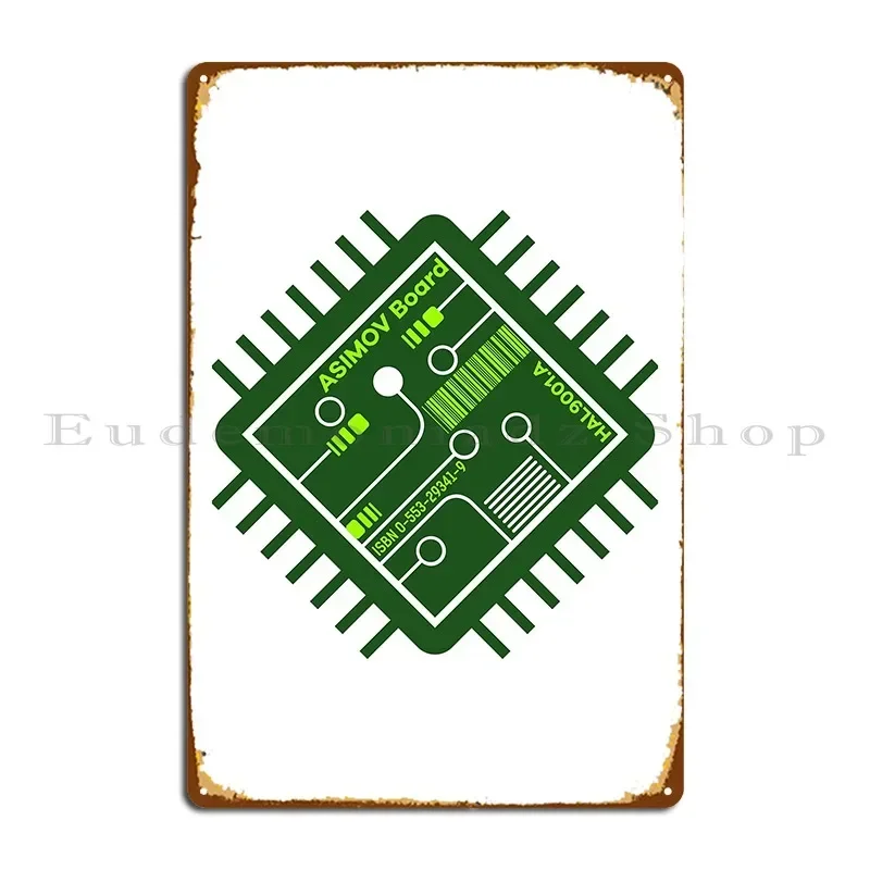 Placa metálica conmemorativa de Isaac Asimov con microchip verde, póster decorativo para pared de garaje, sala de estar, pub, letrero de hierro y estaño