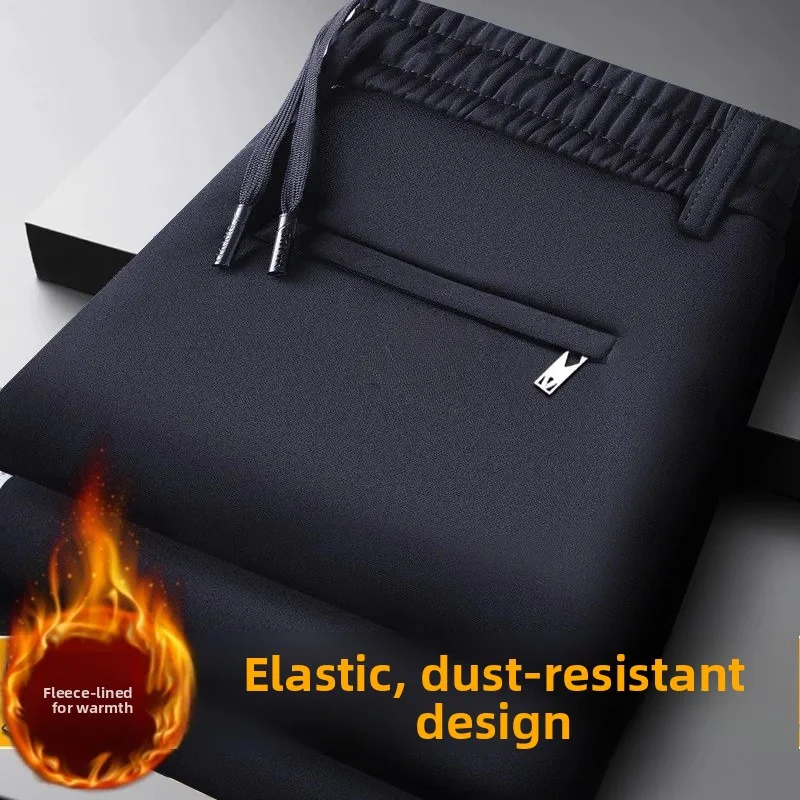 

Мужские модные свободные зимние повседневные брюки с теплой флисовой подкладкой, эластичным поясом, прямые длинные брюки в городском стиле для молодежи