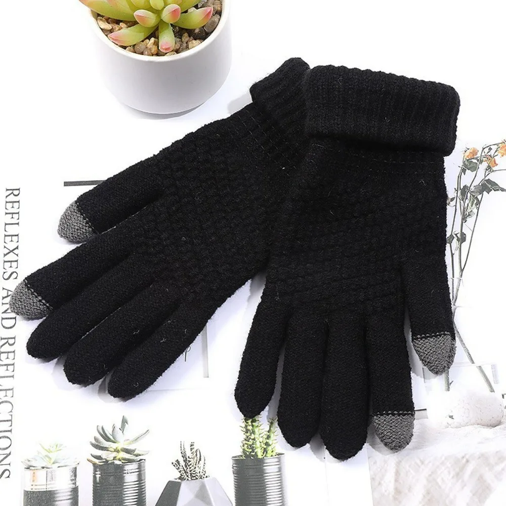 Pineapple Pattern Touchscreen Gloves for Women - Winter Warm Cold-Resistant Cute Soft Knitted Ideal for Cycling & Outdoor
