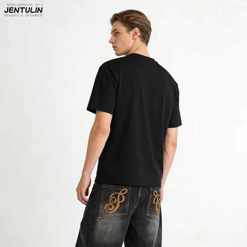 

Джинсовые шорты с вышивкой в стиле хип-хоп и мультяшным узором, Y2K ретро, черные, для мужчин и женщин, уличная одежда для скейтбординга, рабочая одежда