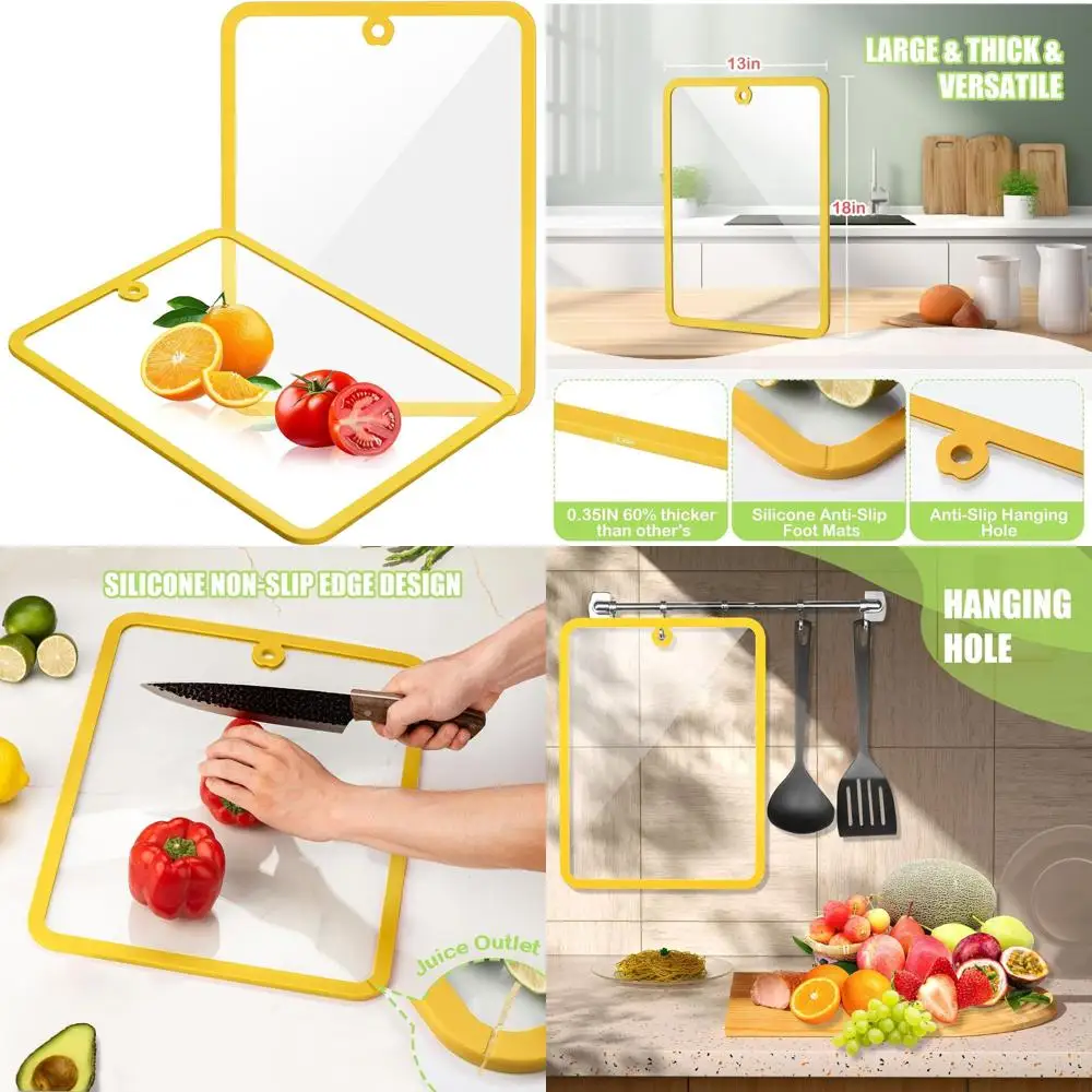 

Non-Slip Glass Chopping Boards Set with Hanging Hole, Dishwasher Safe for Kitchen Countertop, Meal Prep and Serving