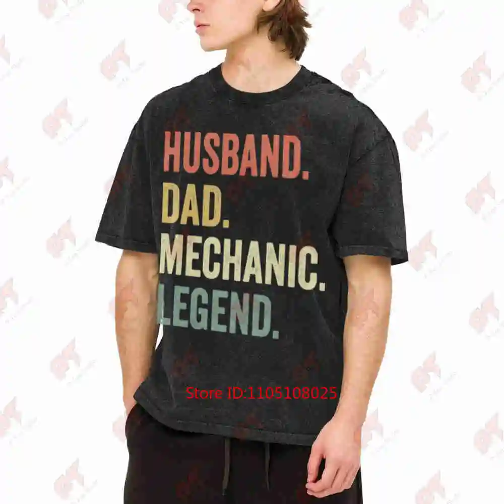 Husband Dad Mechanic Legend Handyman Car Auto Vintage Washed Tee Pure Cotton T-Shirt