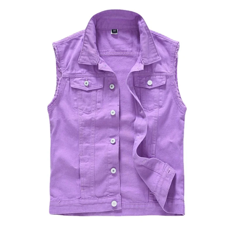 Men Slim Denim Waistcoats Trendy Vests Jackets New Fashion Male Fit Denim Coats Vests Street Wear Holes Jeans Vests Size 5XL