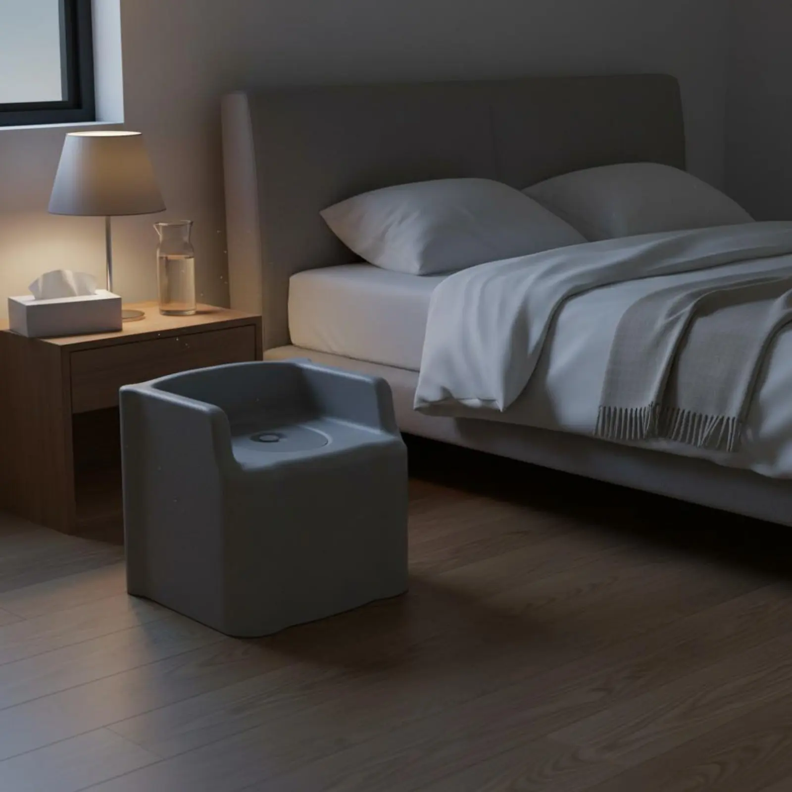 

Bedside Commode Chair Multi-Use Portable Toilet Chair Bathroom Aid Easy to Move Home Care Equipment Container Included